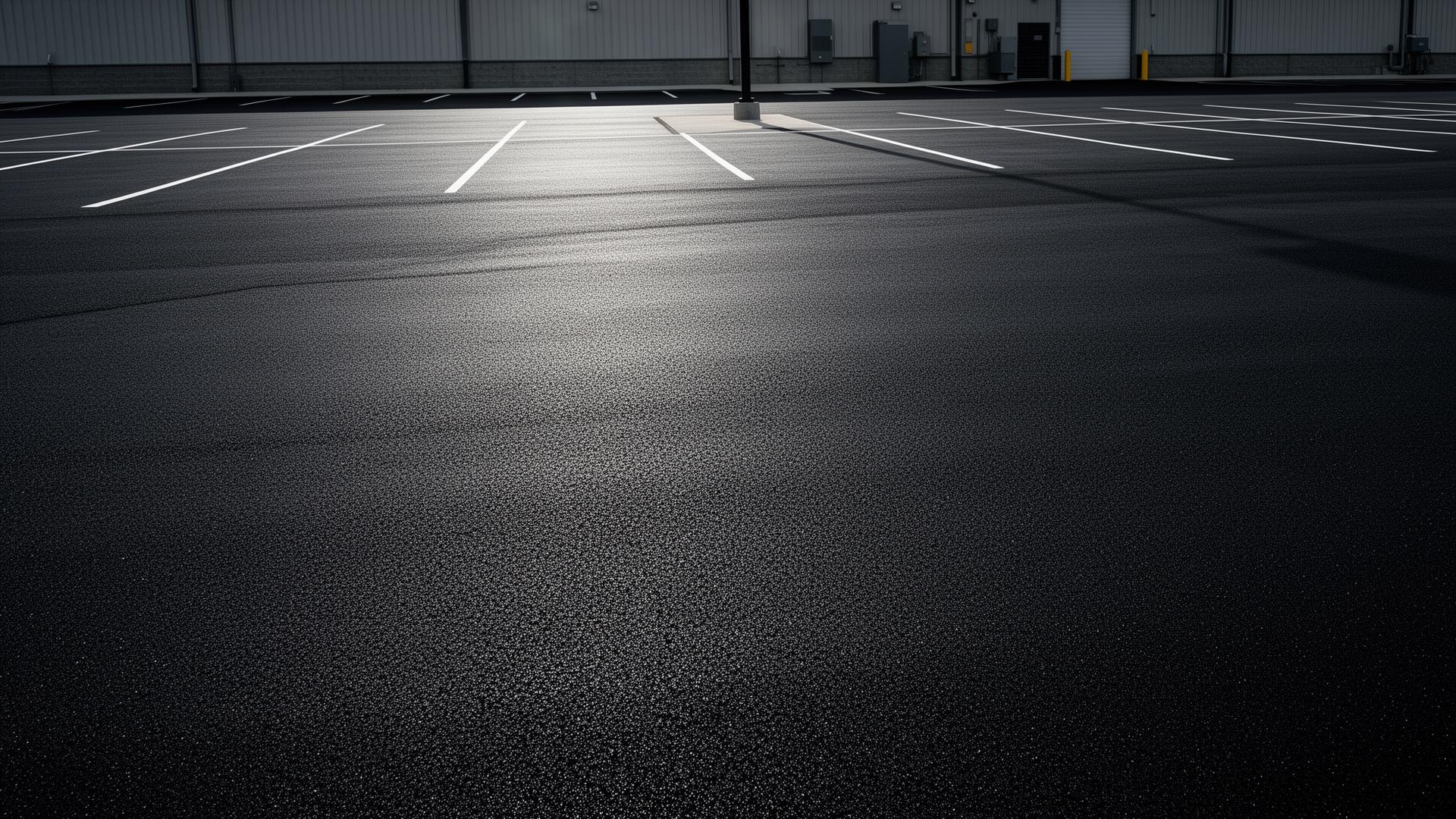 Pitch Black premium asphalt sealcoat freshly applied to a commercial parking lot in Kalispell, Montana