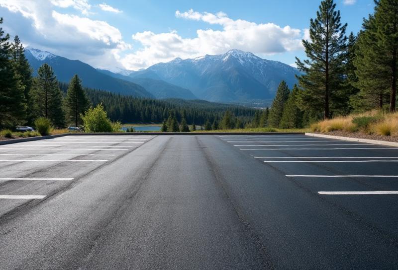 After: Commercial Parking Lot Restoration — Sealcoat Application completed by Summit Surface Partners in Flathead Valley, Montana