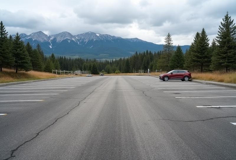 Before: Commercial Parking Lot Restoration — Sealcoat Application project in Flathead Valley, Montana