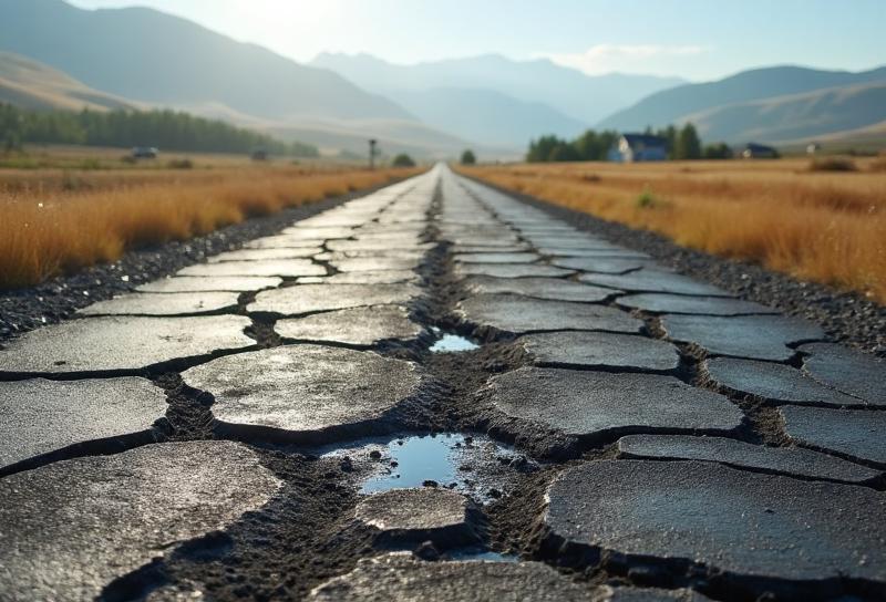Untreated gravel subdivision road in Northwest Montana with heavy airborne dust