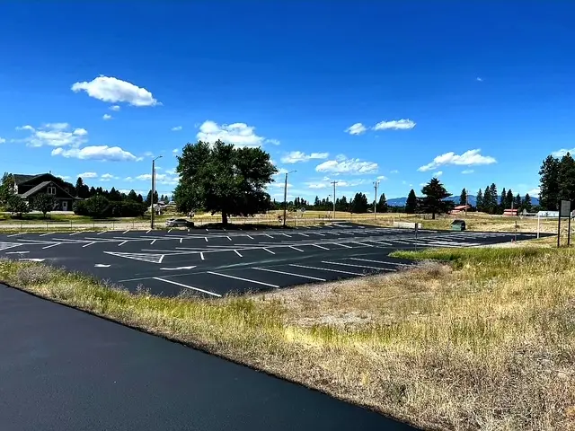 Freshly sealcoated and striped parking lot in Kootenai County, Idaho